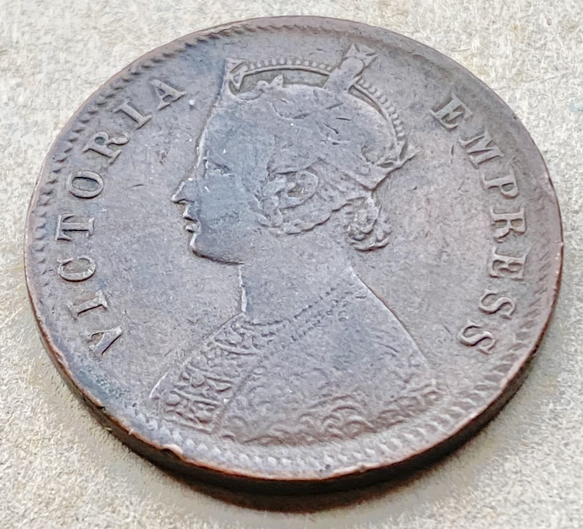 インド 1/4 ANNA 銅貨 1889年 ビクトリア女王 英領インド時代 古銭 1/4