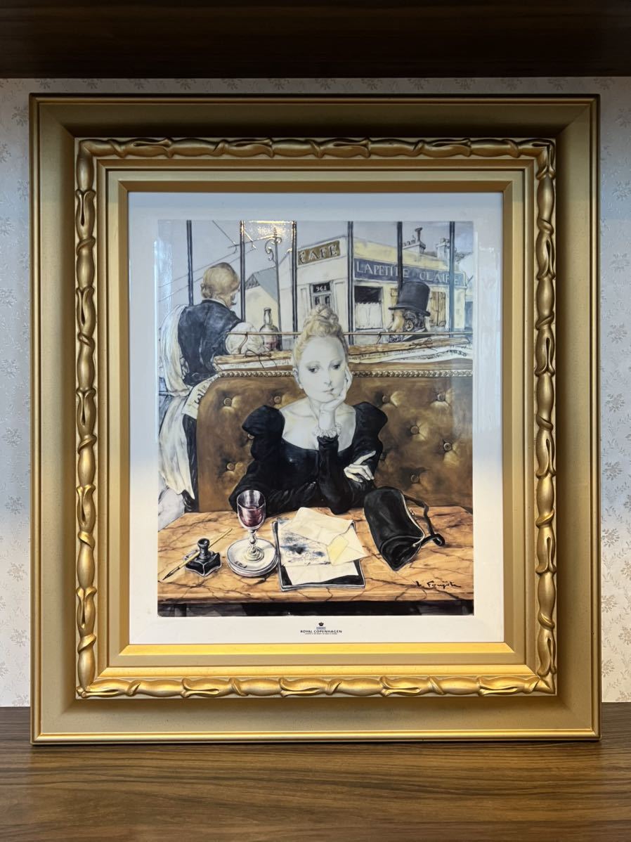 ロイヤルコペンハーゲン 藤田嗣治 「カフェにて」 陶板画 証明書付