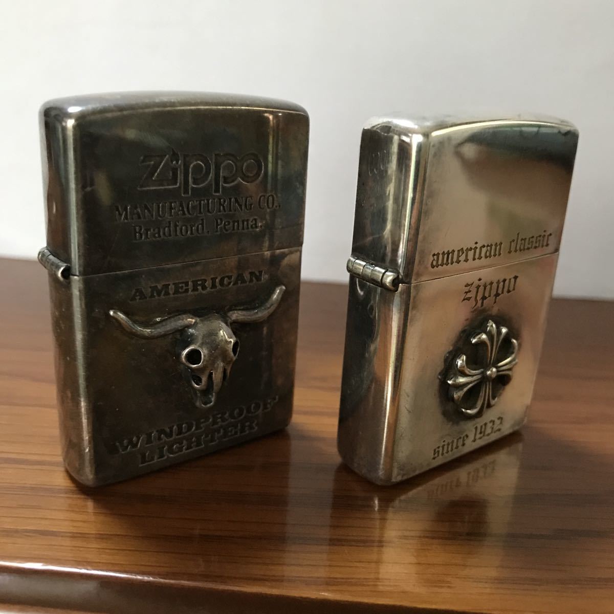 中古!希少品！zippo! バッファロースカル&クロスメタル貼りジッポー2個 