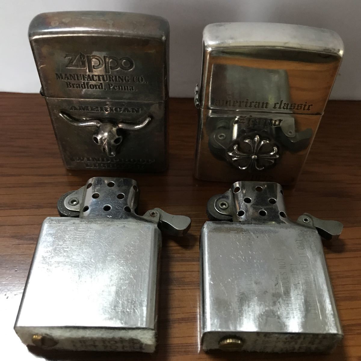 中古!希少品！zippo! バッファロースカル&クロスメタル貼りジッポー2個 