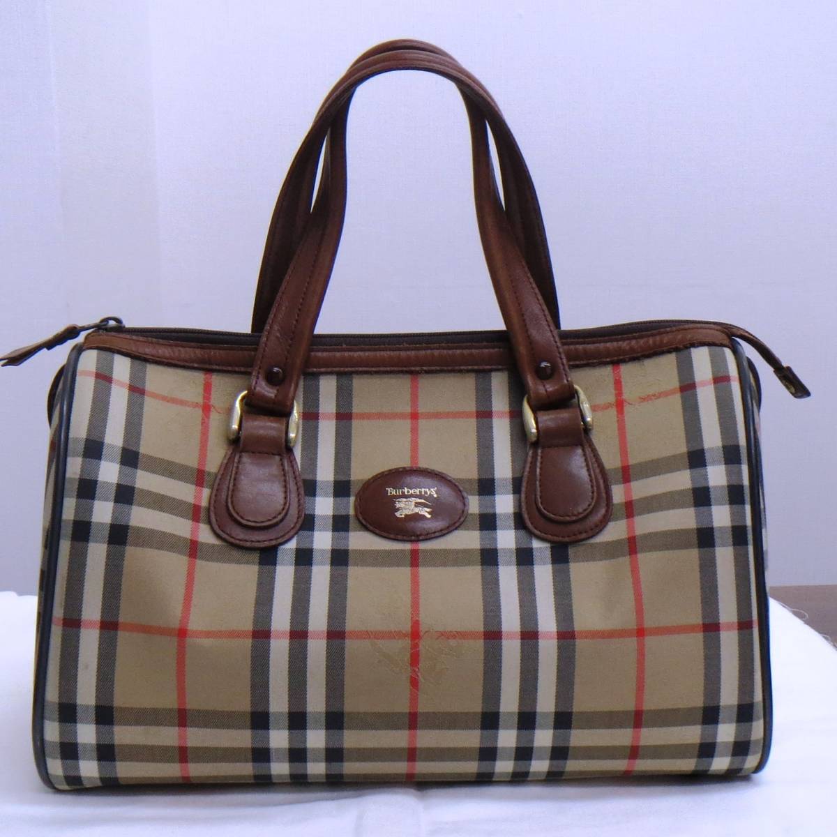 ♪G54258:Burberrys バーバリーズ ボストンバッグ ノバチェック ホースロゴ シャドーホース ヴィンテージ　中古品