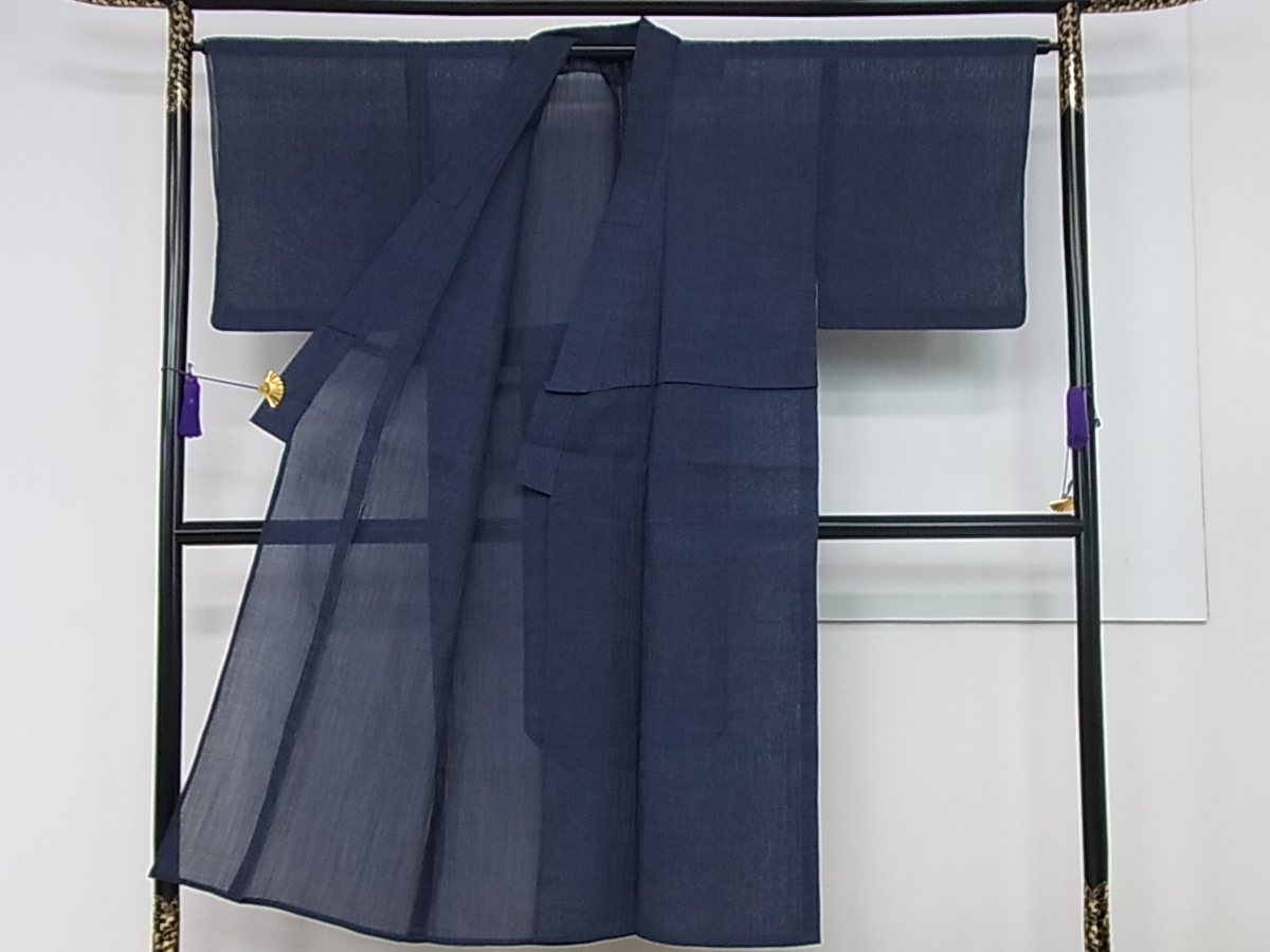 平和屋着物□夏物 本場小千谷ちぢみ 色無地 濃藍色 麻 逸品 yc5378