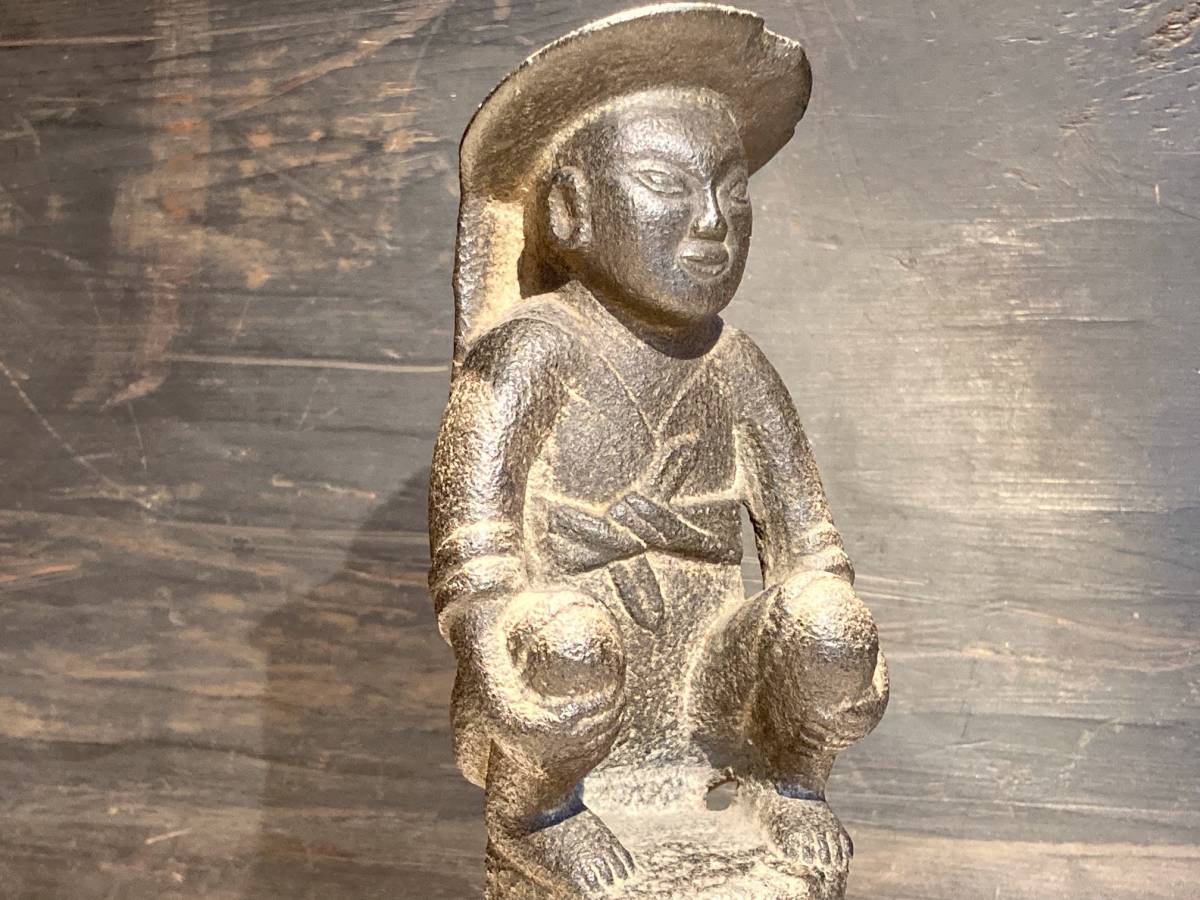 □李朝時代 石彫 獣 人物 高さ20.5cm 石仏 朝鮮仏教美術□時代物 3