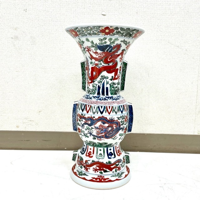 弥左衛門 赤絵龍文瓶 万暦 染付 色絵 花瓶 壷 花器 花入 花