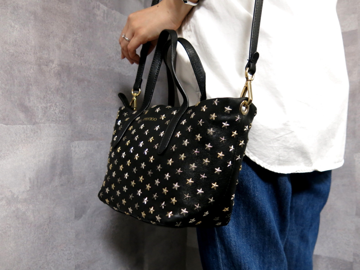 超美品○JIMMY CHOO ジミーチュウ○MINI SARA ミニ サラ○スター スタッズ