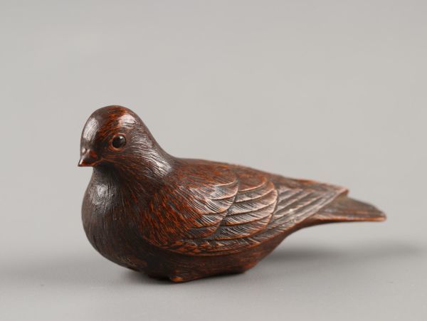 古美術 時代木彫 堤物 玉水 在銘 鳥 根付 古作 時代物 極上品 初だし品