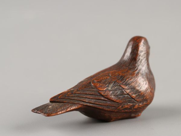 古美術 時代木彫 堤物 玉水 在銘 鳥 根付 古作 時代物 極上品 初だし品