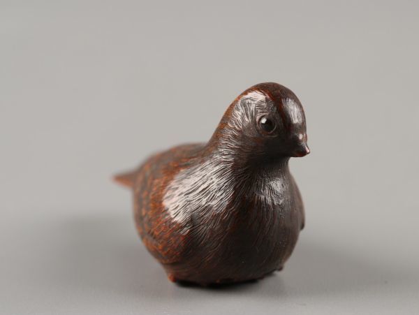 古美術 時代木彫 堤物 玉水 在銘 鳥 根付 古作 時代物 極上品 初だし品