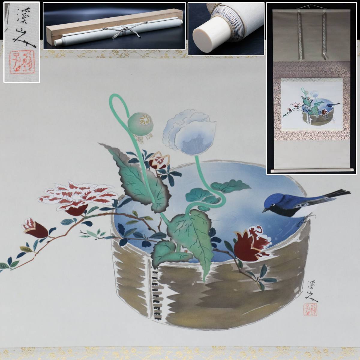 宙】真作保証 富田渓仙（渓山人）肉筆絹本 掛軸 落款有 日本画 合箱