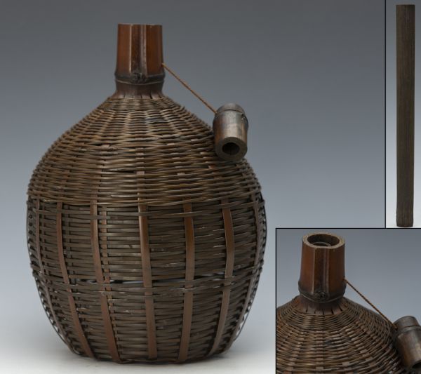 TB526時代 瘤付取手 竹籠 直径22.5cm◇瘤木/茶道具/竹工芸/花篭/花籠