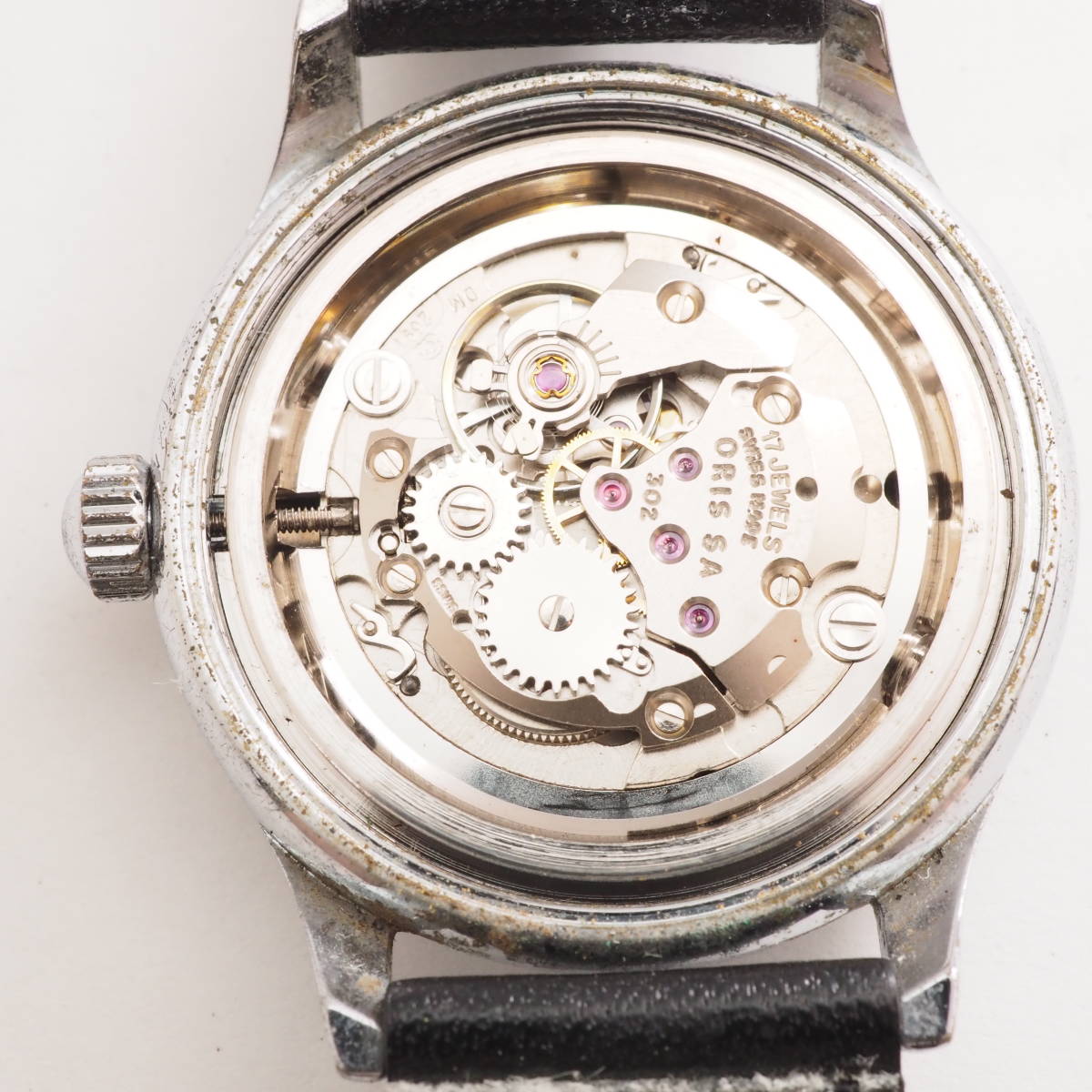 オリス ポインターデイト 302-7285B ORIS 17石 手巻き 黒文字盤 革 