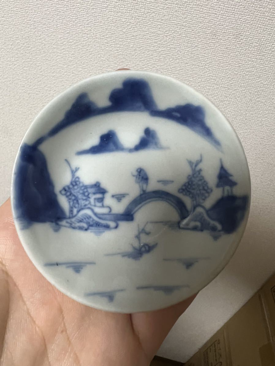 古玩 清朝期 FRMG 道光年製 木箱 南京染付人物文小皿・染