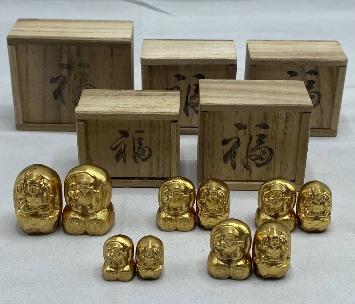 造幣局 七福神 福 大黒天 恵比寿 金属製 置物 5セット 木箱付 1482-1LS