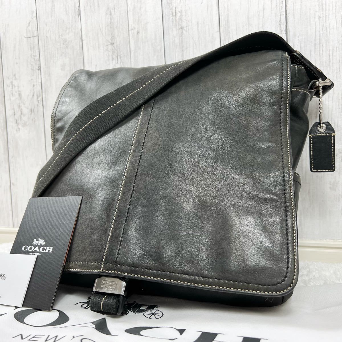  1円 至極の一品 コーチ COACH オールレザー メッセンジャーバッグ ショルダーバッグ メンズ ビジネス ロゴ金具 フラップ式 シルバー 黒(その他)｜売買されたオークション情報、yahooの商品情報 かばん、バッグ