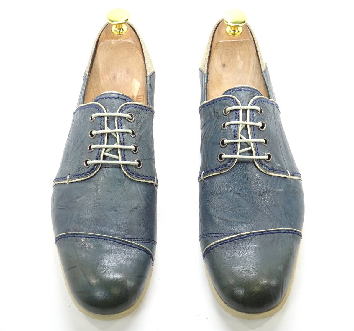 即決 LANVIN ランバン オンブルー メンズ 25.5cm 本革 レザー サイド 
