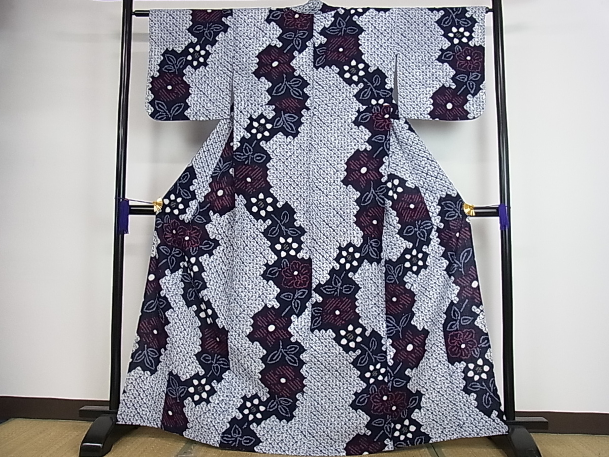 平和屋□夏物 有松鳴海絞り 浴衣 伝統工芸品 花繋ぎ 綿 逸品 s500240