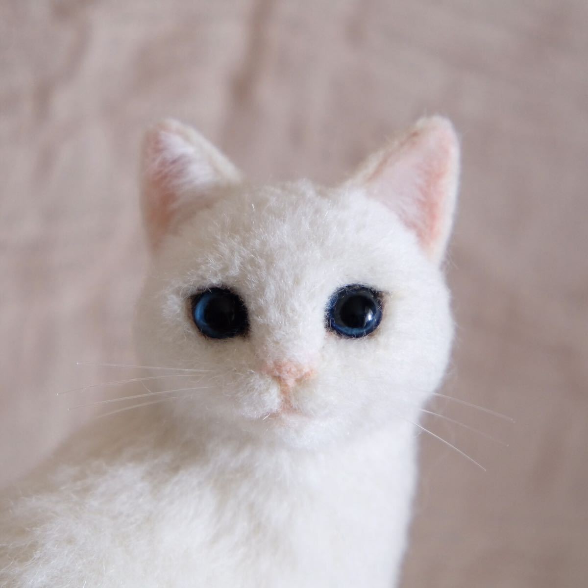☆羊毛フェルト 猫／白猫 見返り白猫の子☆にゃんころファクトリー