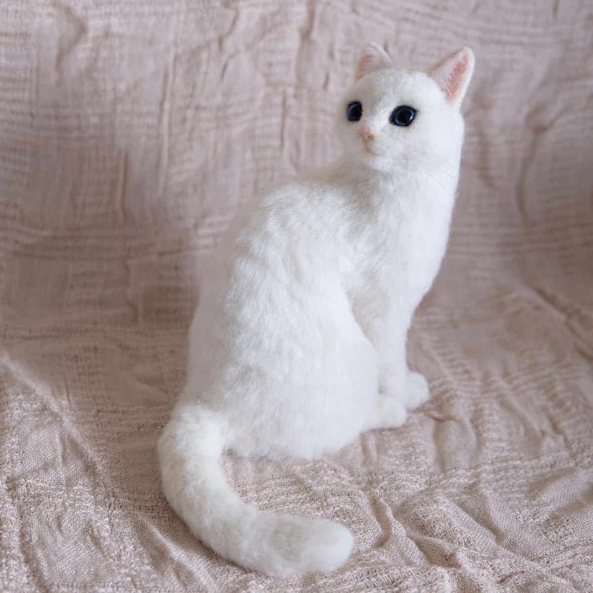 ☆羊毛フェルト 猫／白猫 見返り白猫の子☆にゃんころファクトリー