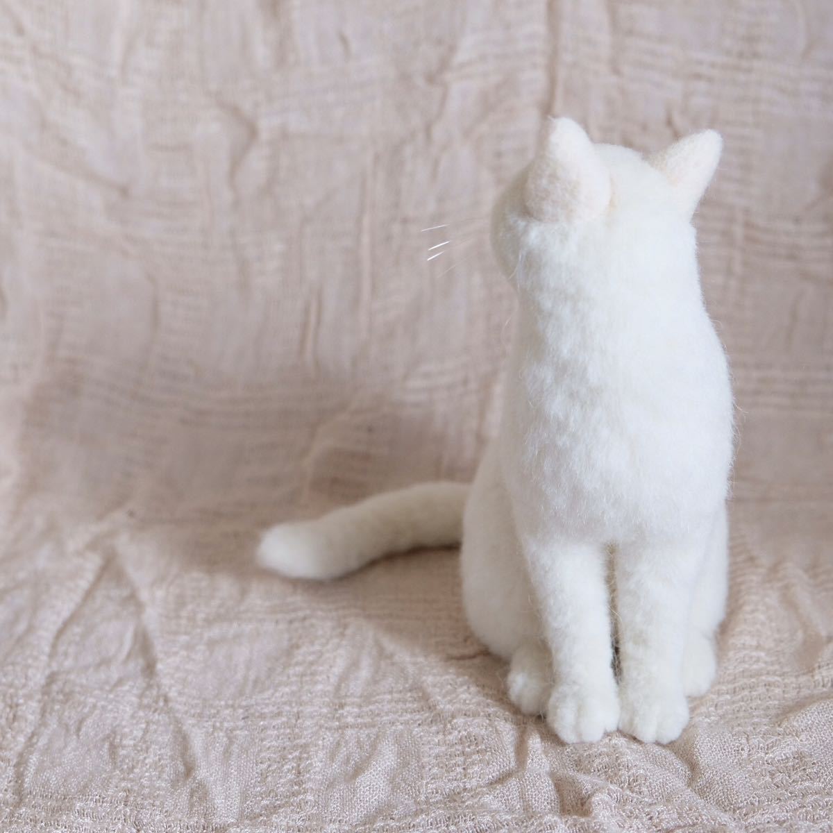 ☆羊毛フェルト 猫／白猫 見返り白猫の子☆にゃんころファクトリー