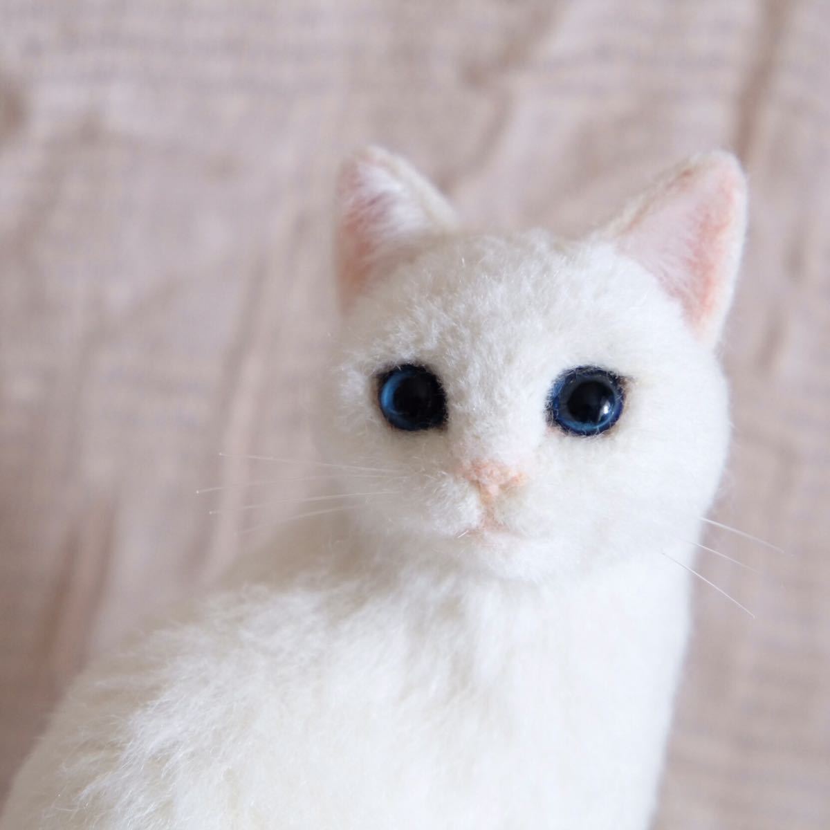 ☆羊毛フェルト 猫／白猫 見返り白猫の子☆にゃんころファクトリー