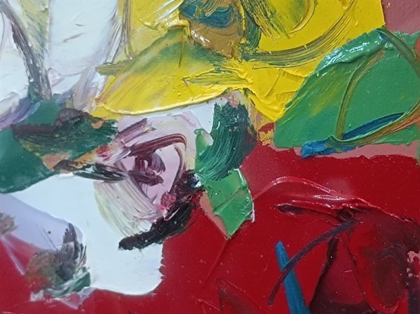 GJULFO12 絵画 油彩 有田徳一/マジョリカ壺 バラ 約40cm×33cm 【送料