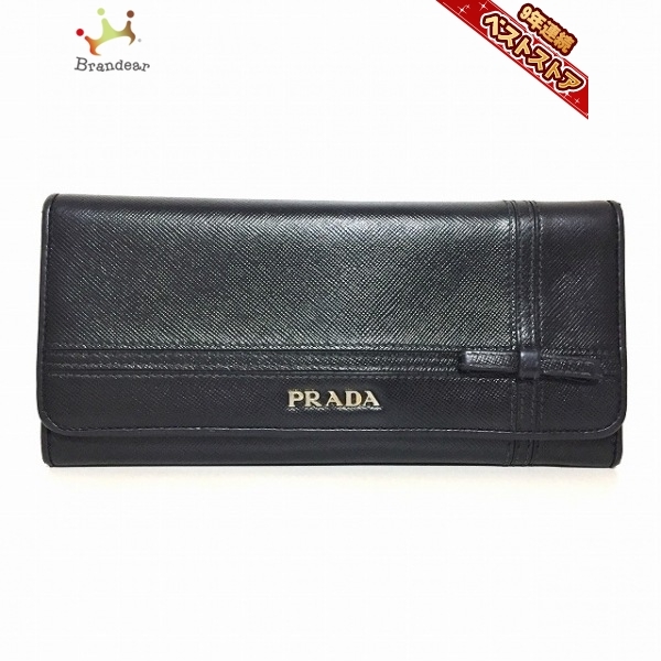PRADA サフィアーノレザー☆二つ折りリボン財布 ☆人気のブラック黒ほぼ新品！ リボン プラダサフィアーノ prada 二 つ折り 財布 黒 プラダ PRADA