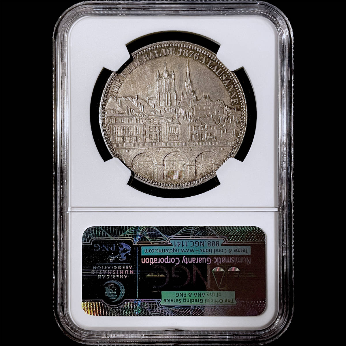 超激得，定番 ☆都市景観/女神像 ローザンヌ射撃祭記念☆ 1876年 スイス 5フラン銀貨 MS63（NGC，PCGSアンティークコイン 投資・資産保全）近代射撃祭17種