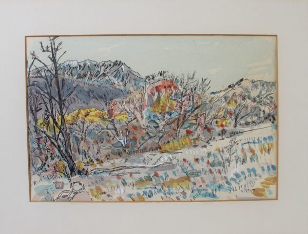D147 小林和作 「伯耆大山の秋」 水彩 真作保障 風景画 額装/アクリル