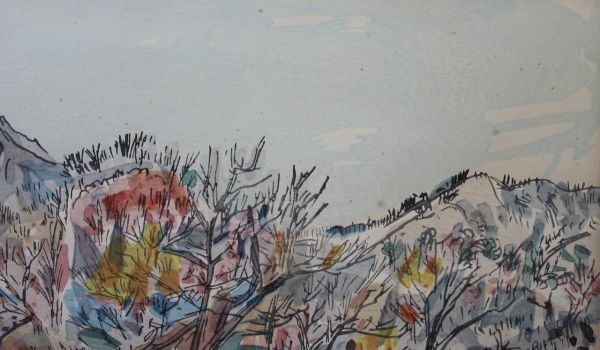 D147 小林和作 「伯耆大山の秋」 水彩 真作保障 風景画 額装/アクリル