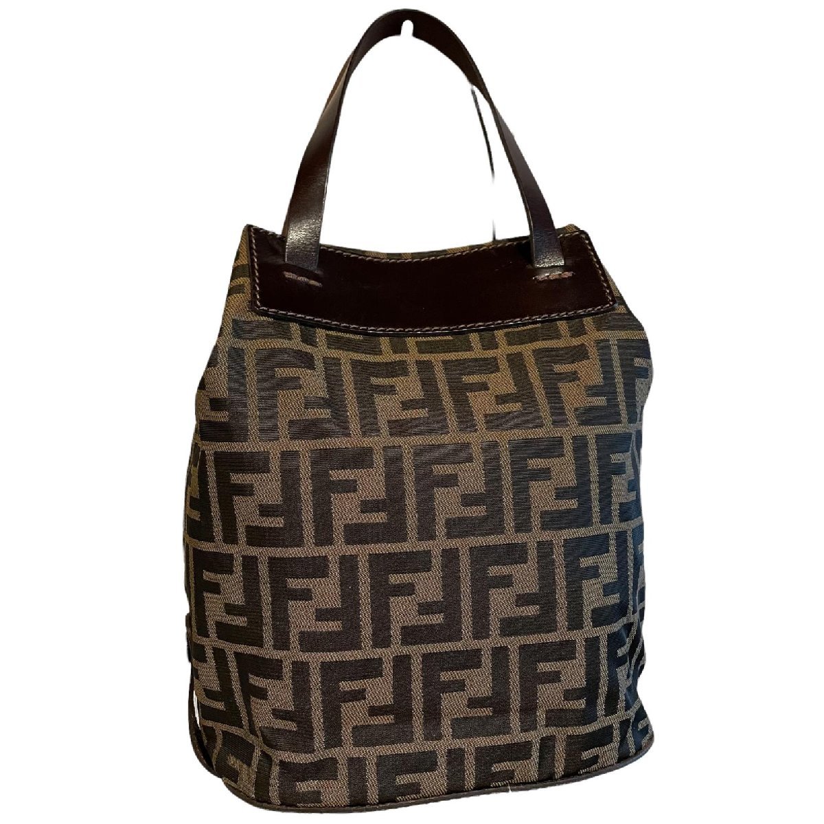 FENDI ズッカ FF 柄ハンドバッグ キャンバス レザー ブラック FENDI フェンディ FF ズッカ柄 ハンドバッグ キャンバス×レザー系