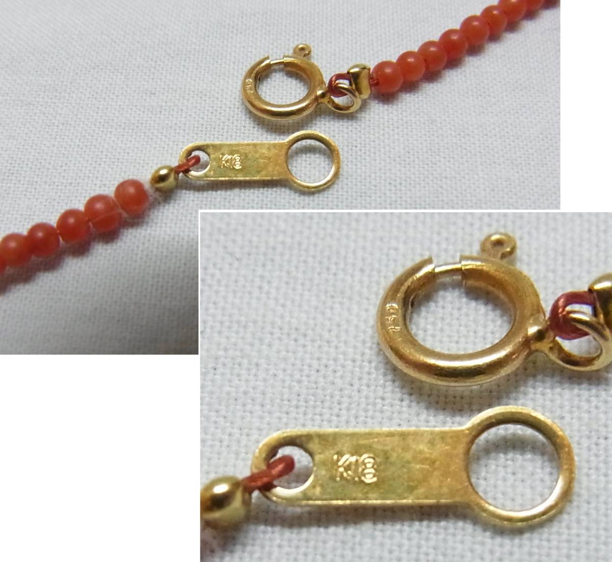 K18 刻印☆紅珊瑚 ネックレス☆トップ玉 約6mm☆18金 18K 750 本珊瑚 