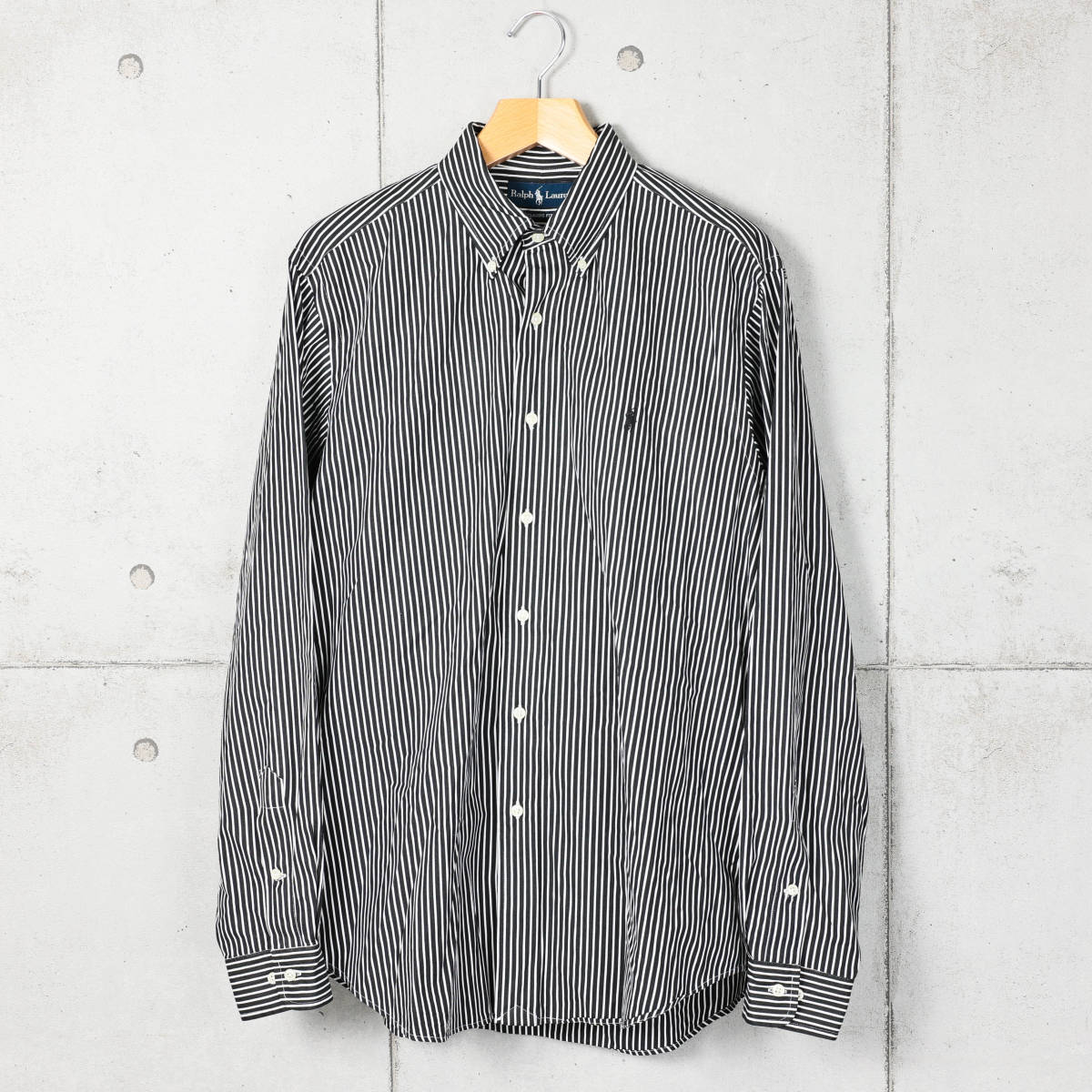 人気セール，低価 Poloラルフローレン ストライプ ボタンダウンシャツ ブラック&times;ホワイト サイズL(Lサイズ)｜売買されたオークション情報、yahooの商品情報をアーカイブ公開 - オークファン 男性用
