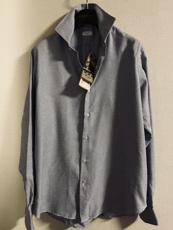 ORIAN（オリアン）｜ORIAN &frasl; オリアンリネンプルオーバーシャツ 全2色 リネンシャツジャケット シャツ 1620】新品3.1万【ORIAN / オリアン　41　洒脱な胸元を演出するホリゾンタルカラー　ロングスリーブイタリアンシャツ】ホワイト×ネイビー