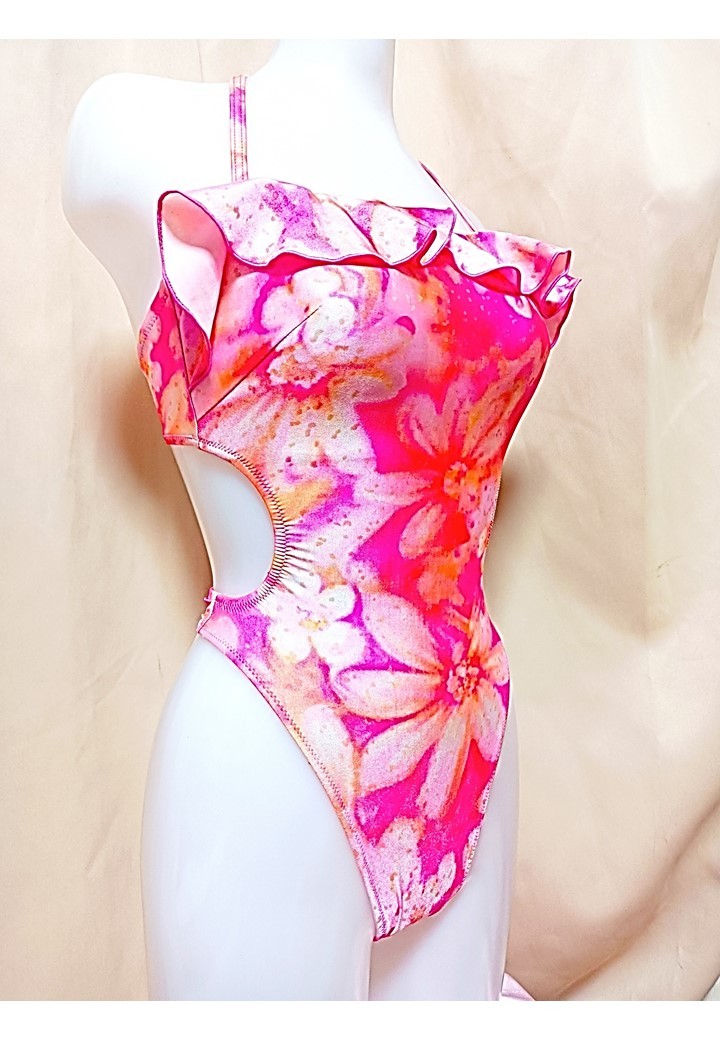 ムース 7M はではでのひらひら 花柄 撮影用 腰上ハイレグ型ワンピース  