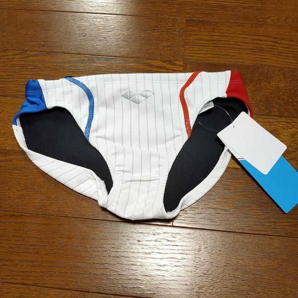 【希少・クロッチなし】arena ダブルマット 競泳水着 競パン ホワイト L arena】アリーナ ダブルマットF/リミック ホワイト青赤/サイズL ビキニ