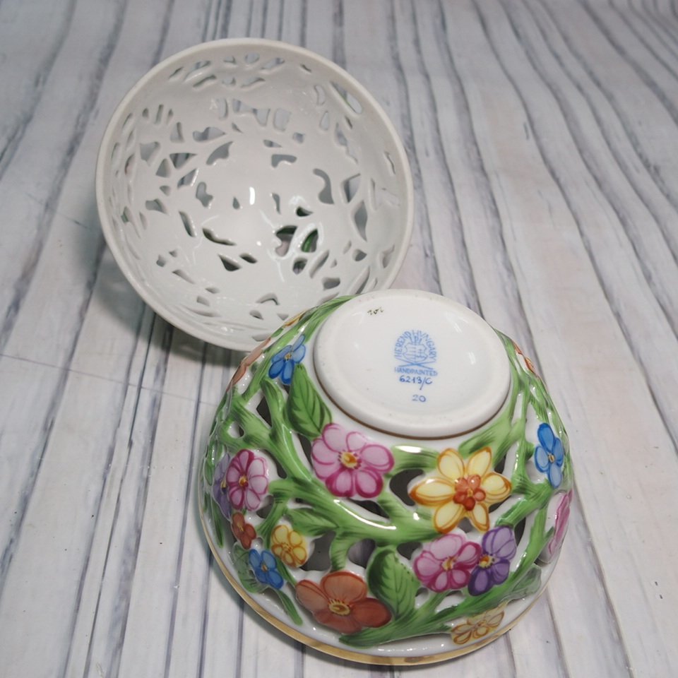 m002 D1【18 HEREND ヘレンド 「ファンタジー」花 ボンボニエール