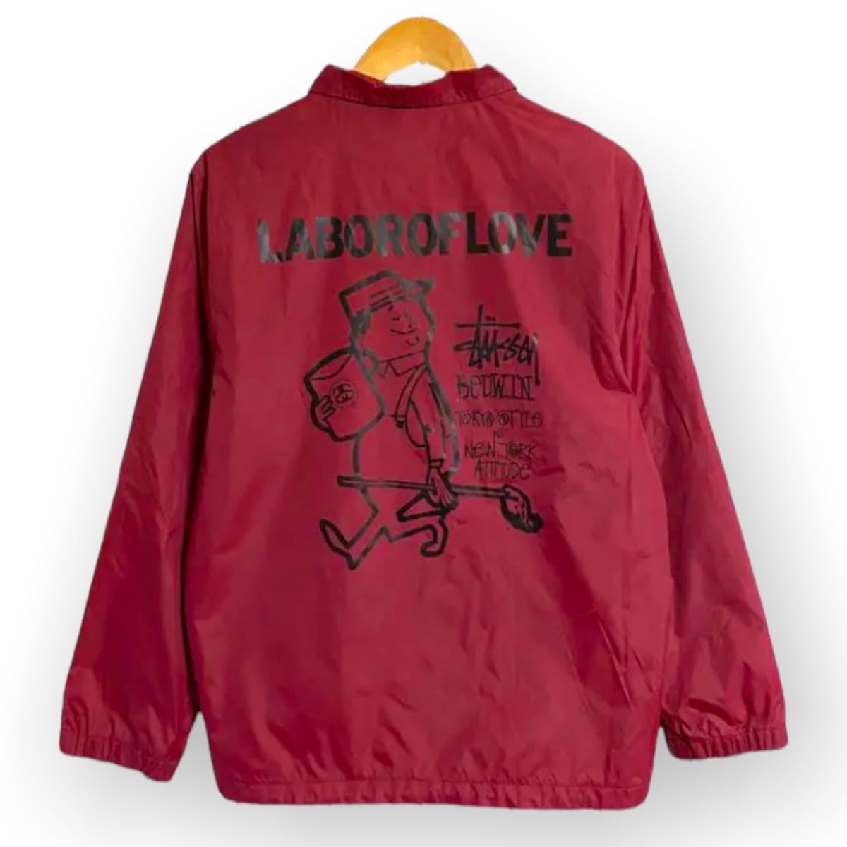 stussy×bedwin  コーチジャケット ワインレッド レアコラボ】STUSSY BEDWIN コラボ コーチジャケット ナイロン 総柄