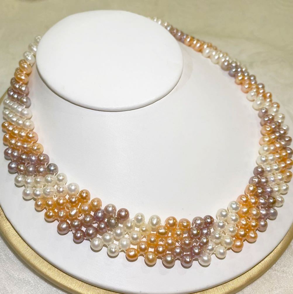 本真珠 5連ネックレス パール 真珠 天然真珠ネックレス5連貴重な手編みパールネックレス天然 jewelry