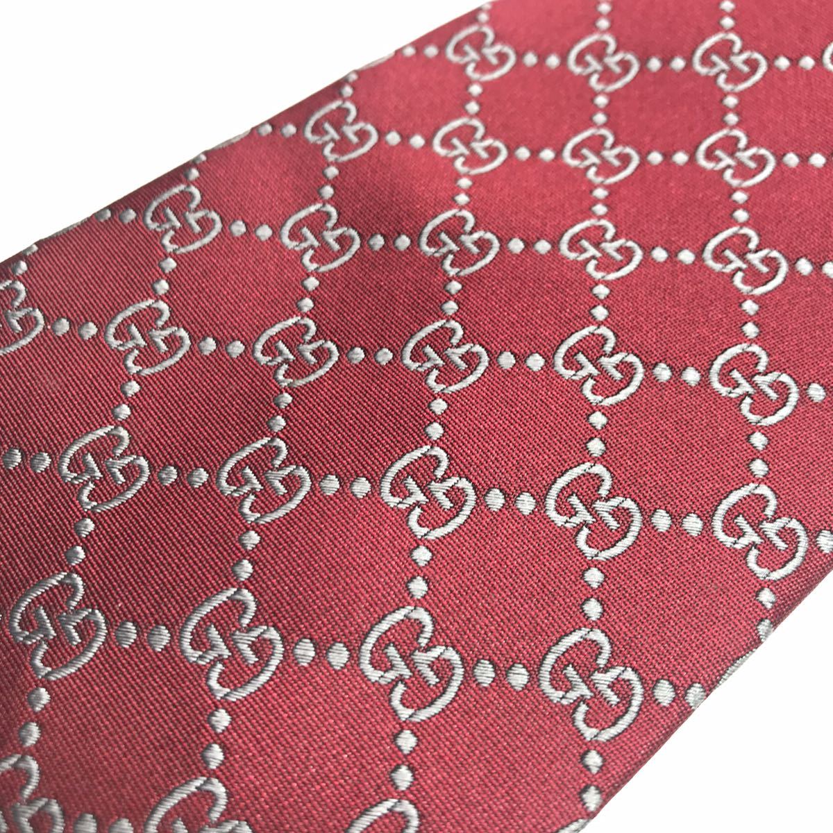 1円 美品 GUCCI グッチ シルクジャカード GGパターン ネクタイ GG柄 総