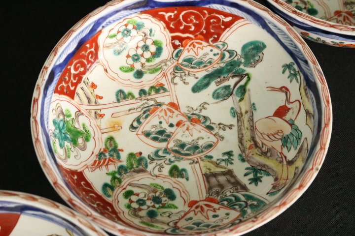 TB526伊万里 色絵 二重高台 色絵鉢 3点◇陶磁器/和食器/焼物/古民具/深