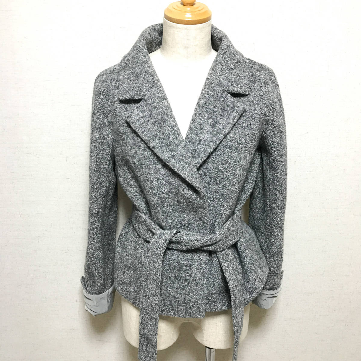 高級 白タグ マックスマーラ コート ツイード グレー 44 MAXMARA