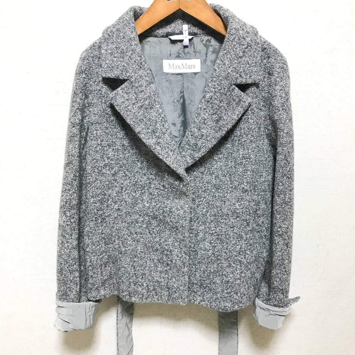 高級 白タグ マックスマーラ コート ツイード グレー 44 MAXMARA