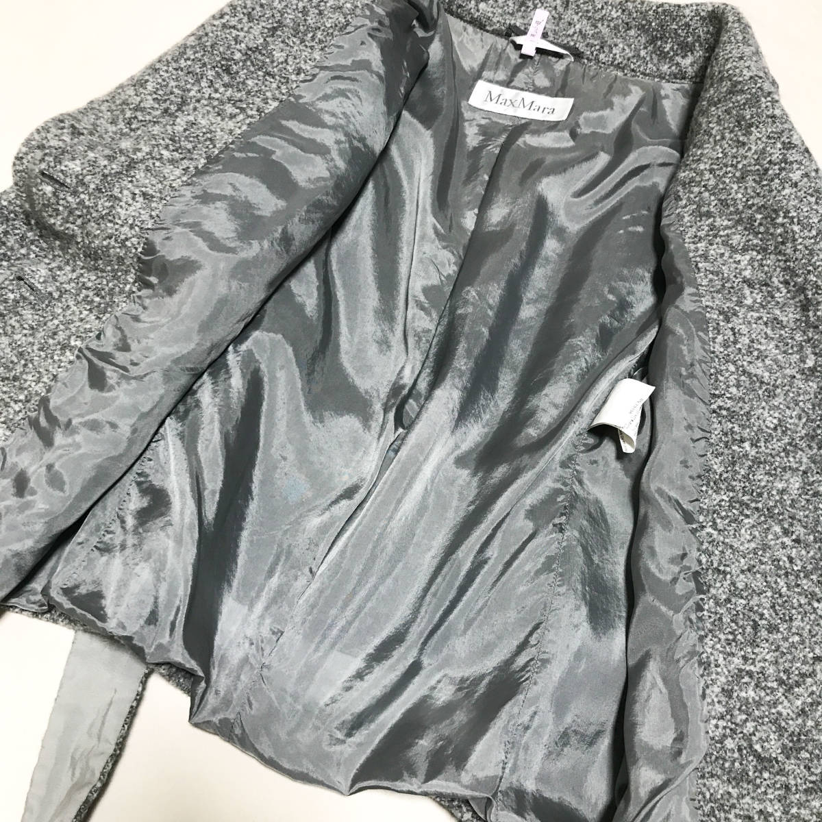 高級 白タグ マックスマーラ コート ツイード グレー 44 MAXMARA