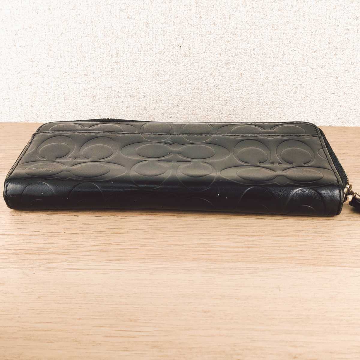 美品】COACH コーチ 長財布 ラウンドファスナー ブラック シグネチャー
