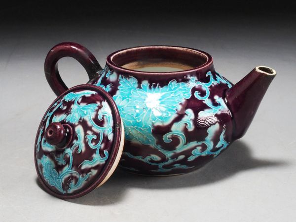T215. 古美術【偕楽園製】在款 茶器 急須 湯冷まし 煎茶碗 二客 箱付属