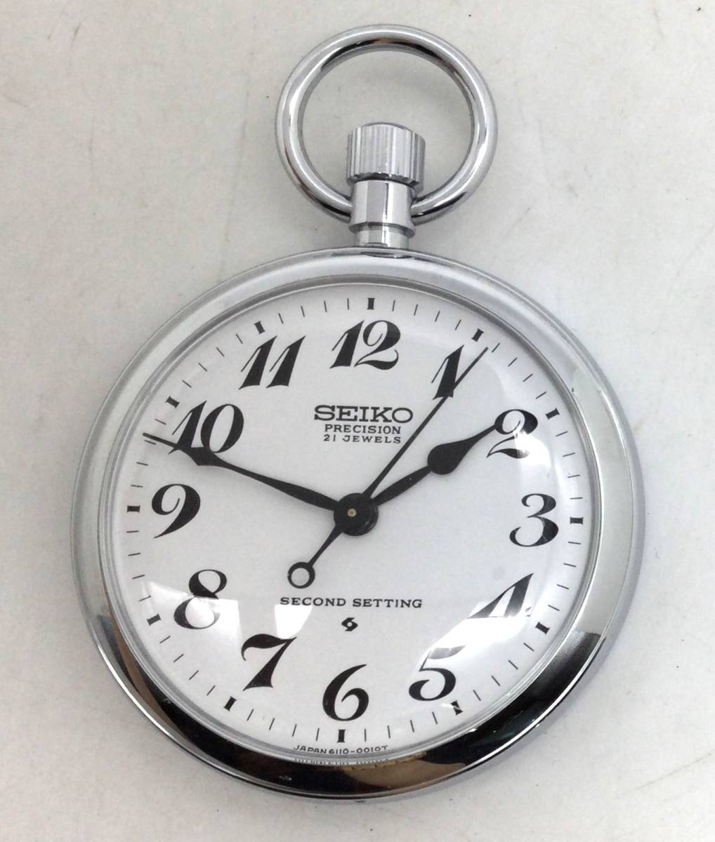動作品 手巻き式 懐中時計 【 SEIKO PRECISION 21JEWELS 6110-0010