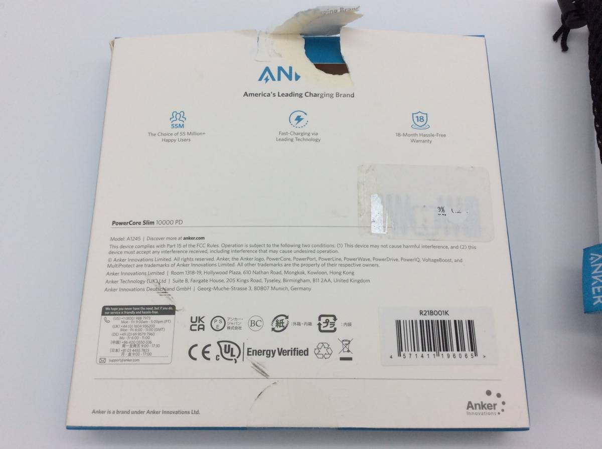 #3835 ANKER/アンカー PowerCore Slim 10000PD22.5W モバイルバッテリー スマホ約4回分 R21B001K ...