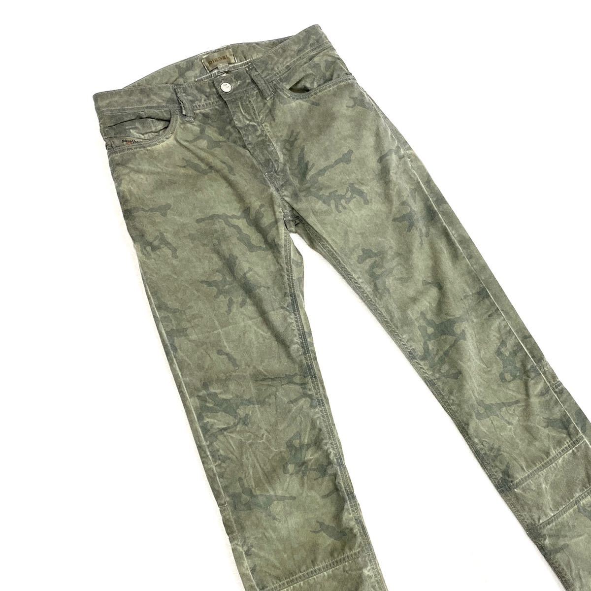 Q835 DIESEL ディーゼル 正規品 迷彩 カモフラ カーゴ パンツ チノパン パンツ メンズ グリーン 緑 28!!