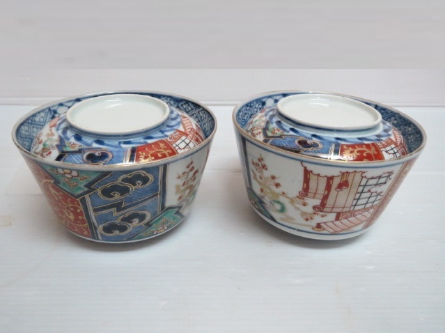 古伊万里 色絵 大振蓋付向付鉢 一対 2客 無傷 伊万里、有田 陶芸