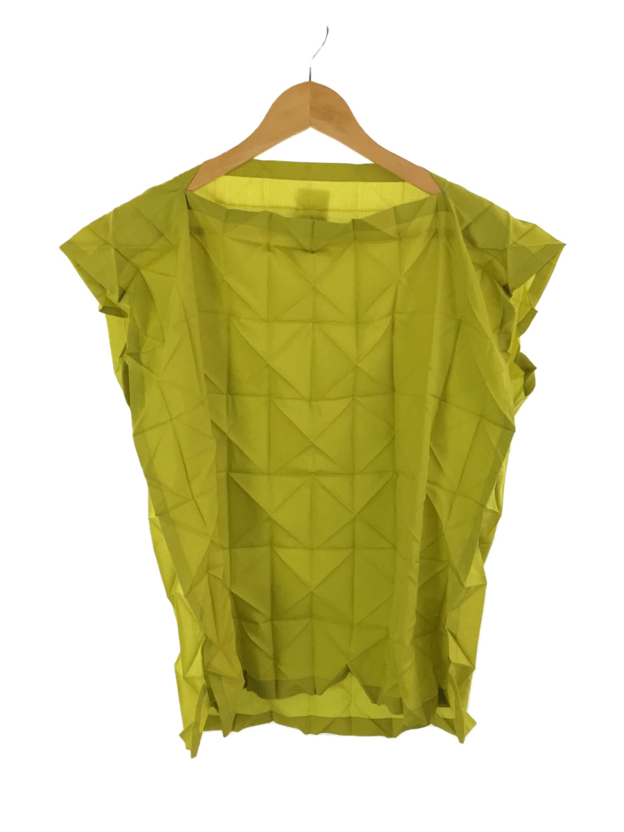 me ISSEY MIYAKE◆折加工プリーツノースリーブブラウス/MI73FK332/ポリエステル/GRN/緑/黄